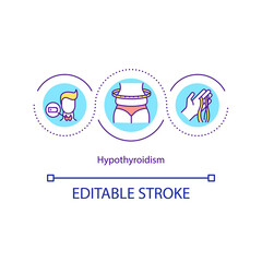 Hypothyroidism concept icon. Disorder of endocrine system in which gland does not produce hormone. Health issues idea thin line illustration. Vector isolated outline RGB color drawing. Editable stroke
