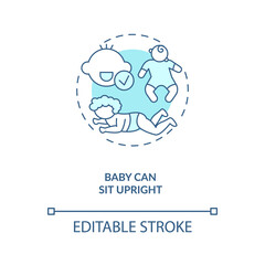 Baby can sit upright concept icon. Introducing baby food requirements. Stabilize their health independently idea thin line illustration. Vector isolated outline RGB color drawing. Editable stroke