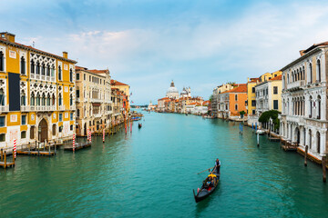 Fototapeta na wymiar VENICE, ITALY. Venice city panoramic sunset view. Beautiful sunset view at Grand Canal.