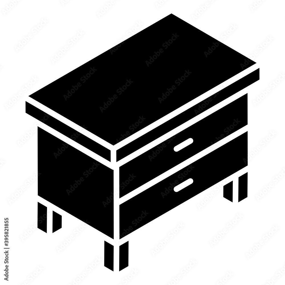 Sticker a cabinet desk, drawer table icon in glyph isometric style