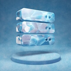 Server icon. Cracked blue Ice Server symbol on blue snow podium.