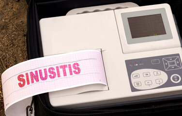 A device for diagnosing the work of the heart. Cardiogram with text - SINUSITIS