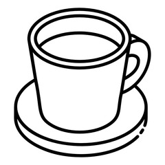 
A cup of tea with saucer, glyph isometric style 
