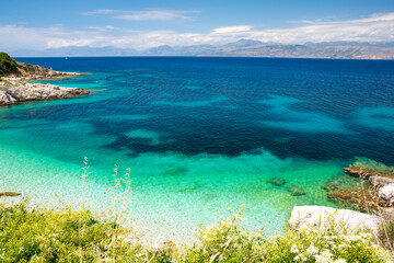 Fototapeta na wymiar azure sea in Kassiopi on Corfu island Greece