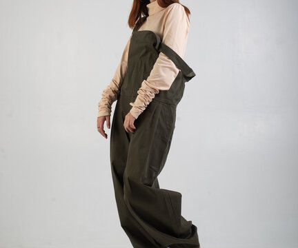 Women's Oversized Khaki Jumpsuit On Model