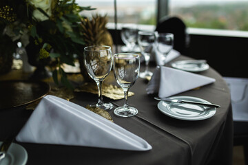 designer table set in an event golden pineapples dishes  