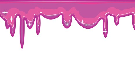 Beads of pink liquid. The paint runs off thickly. Jelly. The drops slide. The isolated object on a white background. Frame. Vector