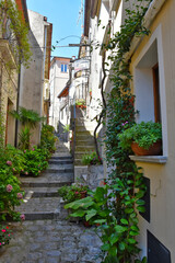 Plakat A narrow street among the old houses of Rotonda, an old city in the Basilicata region, Italy.