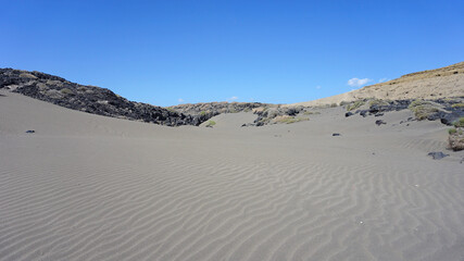 Sand dunes landscape in Montaña Pelada beach, El Medano, Tenerife, Canary Islands, Spain   