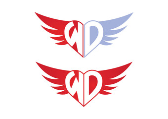 WD Valentine Love Alphabet Logo Design Concept