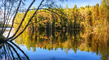 Landscape of canals and lakes on the Solovetsky Islands