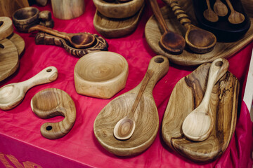 wooden spoons boards, wood products, handmade joinery, wooden tableware set