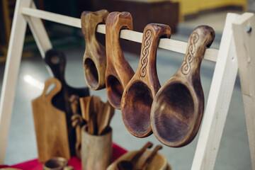 wooden spoons boards, wood products, handmade joinery, wooden tableware set