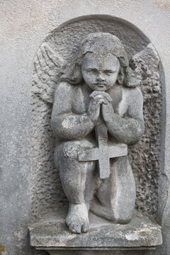 Tomb angel relief at Lychakiv cemetery in Lviv, Ukraine