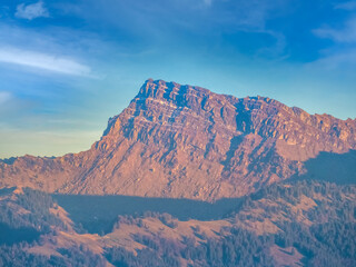 View fof the Speer mountain peak rom the shores of the Upper Zurich Lake (Obersee), Switzerland