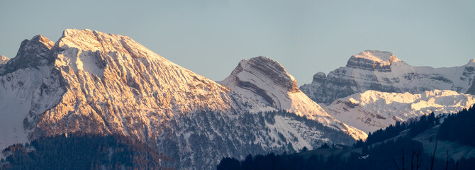 View fof the Glarus highlands from the shores of the Upper Zurich Lake (Obersee), Switzerland