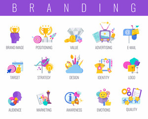 Fototapeta premium Branding color icons set. Flat vector illustration