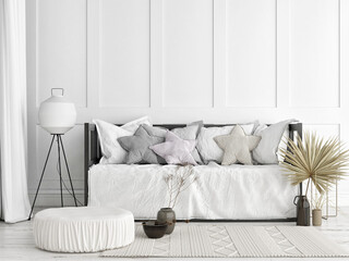 Mockup living room pure Scandinavian style, , 3d illustration, 3d rendering