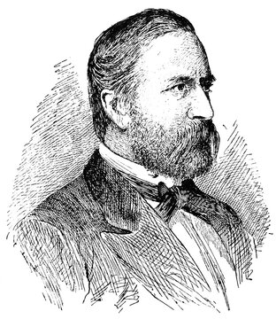 Portrait of Ludwig Knaus - a German genre painter. Illustration of the 19th century. White background.