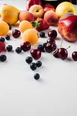 Healthy vegetarian vegan clean food fruits on white background