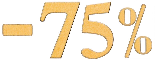 Percent off. Discount. Minus 75 seventy five percent, numerals isolated on white background