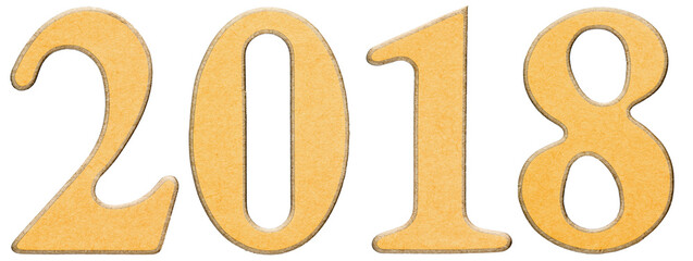 Numeral 2018 from cardboard, isolated on white background