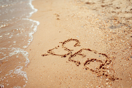 Handwritten Sea Word on the Sand Coast. Wonderful words on beach sand. Love idea concept.