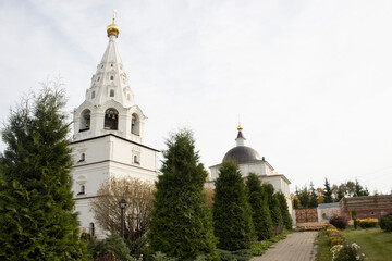 Fototapeta na wymiar Belfry in Luzhetsky Ferapontov monastery, Mozhaysk, Moscow region, Russia