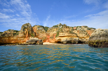 Fototapeta na wymiar Rock formations in the Algarve. Elephant Rock Drinking