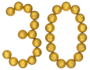 Numeral 30, thirty, from decorative balls, isolated on white background