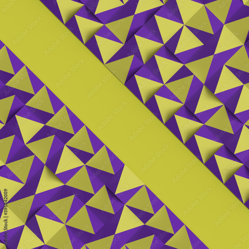 Fototapete Colorful geometrical pattern of randomly arranged triangles with place for your text. 3d rendering illustration