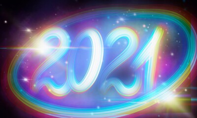 Banner di anno nuovo 2021 scritta neon azzurra stelle 