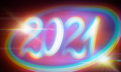 Banner 2021 luce azzurra neon luminoso. Sfondo futuristico moderno. 