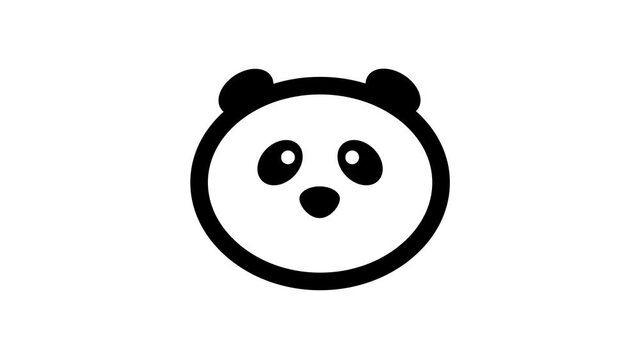 Panda Animated Icon on White Screen Background . Black and white panda icon animated on white backdrop . 4k video resolution . Hight quality panda icon animation