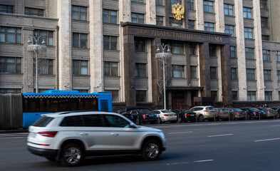 Obraz premium February 5, 2020 Moscow, Russia. The building of the State Duma of the Russian Federation.