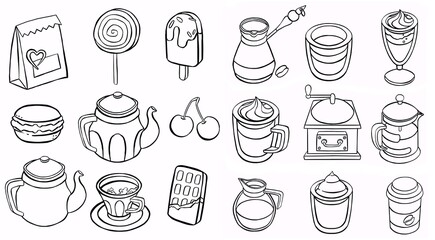 Coffee and tea line icons. Latte espresso and cappuccino coffee cups, symbols mugs with steam and take away cups with tea. illustrations icon. Vector illustration