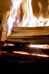 wood burning in a fireplace