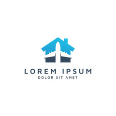 building and plane negative space logo design