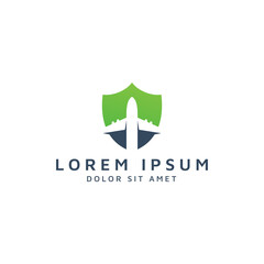 shield and plane negative space logo design