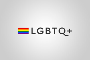 LGBTQ community gay concept. Letters and multicolored flag. Original color symbol of gay pride. Rainbow flag and black letters on 
grey background