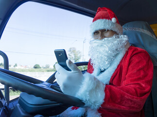 Truck driver wearing Santa Claus on Christmas