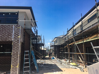 Construction of Brick Veneer town houses in Melbourne Victoria Australian Suburbia 