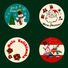 set of retro Christmas icons