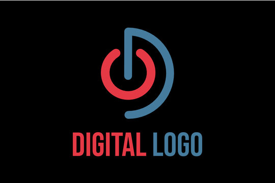 Flat vector logo element with illustration power button forming initials "D" or "DO" or "OD". Usable for Technology logos, Electronics and general business logos