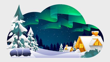 Aurora in The Winter Season Illustration