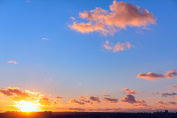 Beautiful sunset over the city . Urban twilight scenery