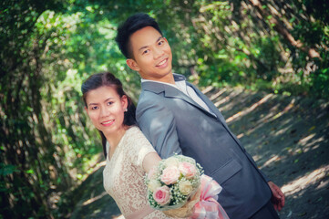 Pre wedding photo of Thai Couple in a pavillion