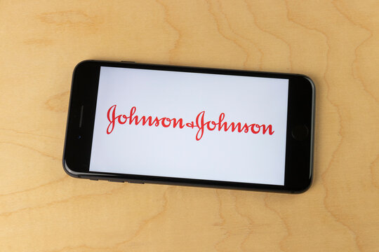 Johnson & Johnson logo on a smartphone. Johnson & Johnson is one of the largest medical and consumer good manufacturers.