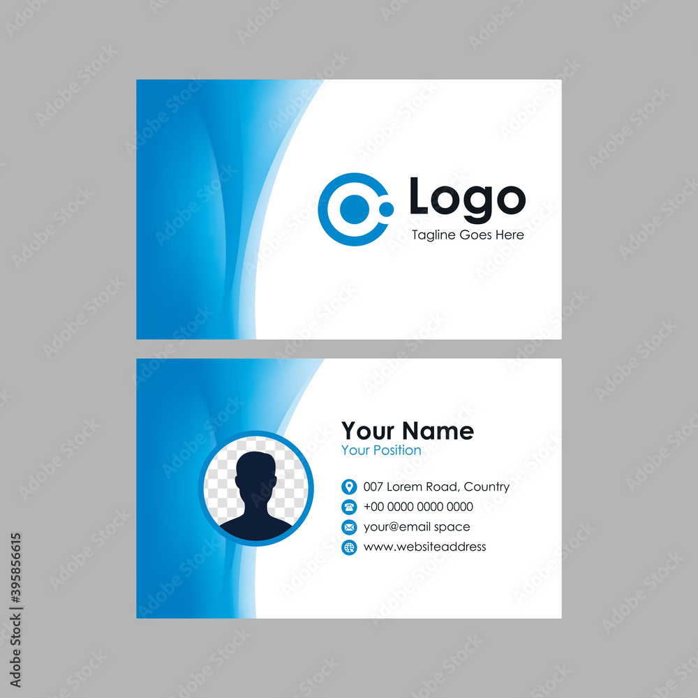 Poster abstract smooth business card with blue curvy mesh gradient design, professional stylish name card w