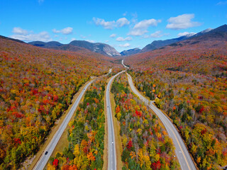 Interstate Highway I-93 across Franconia Notch between Cannon Mountain and Mount Lafayette with...